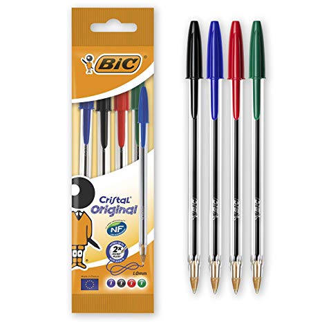 BIC 8308621 Medium Cristal Ballpoint Pen - Assorted (Pack of 4)