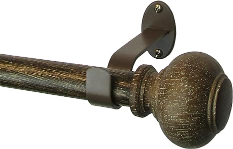 Elrene Home Fashions Rhinebeck Single Faux-Wood Curtain Rod, for Curtains and Drapery with Rustic Cap Finials, 1-Inch Diameter, 48"-86" Adjustable Rod, Antique Walnut