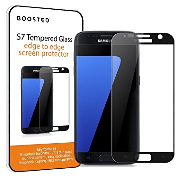 Samsung Galaxy S7 Full Screen Tempered Glass Screen Protector, 9H Hardness and Anti Fingerprint Oleophobic Coated - Black