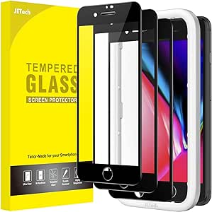 JETech Full Coverage Screen Protector for iPhone SE 3 (2022)/SE 2 (2020)/8/7 4.7-Inch, Black Edge Tempered Glass Film with Easy Installation Tool, Case-Friendly, HD Clear, 3-Pack (Black)