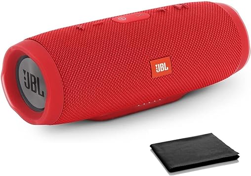 JBL Charge 3 Waterproof Portable Bluetooth Speaker, Includes Microfiber Cleaning Cloth - Red