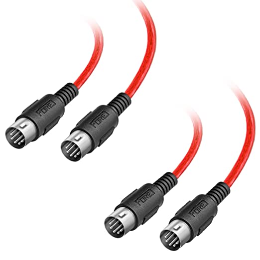 FORE 16.5 Feet 2-Pack Male to Male 5-Pin DIN MIDI Cable Compatible with MIDI Keyboard/ Synthesizer/ Guitar Multi Effects/ Audio Interface/ Audio Mixer/ Auido Amplifier/ External Sound Card/ Red