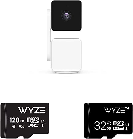 WYZE Cam Pan v3 Indoor/Outdoor IP65-Rated 1080p Pan/Tilt/Zoom Wi-Fi Smart Home Security Camera & Expandable Storage 128GB MicroSDXC Card, Black & Expandable Storage 32GB MicroSDHC Card Class 10, Black