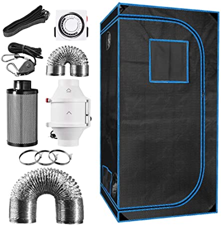 36" x 36" x 72" Indoor Plant Grow Tent Complete Kit, Hydroponics Tent System with 4" Inline Fan, Carbon Filter, Ducting Combos, 24H Timer, Hangers
