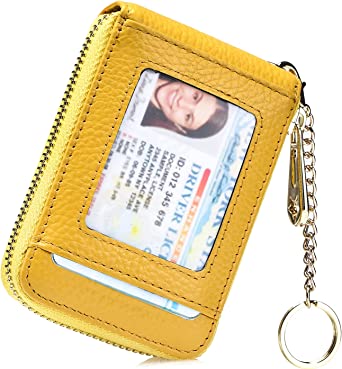 imeetu RFID Credit Card Holder Leather Zipper Wallet Card Case with Removable Keychain