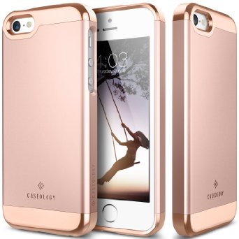 iPhone 5S Case, Caseology® [Savoy Series] Chrome / Microfiber Slider Case [Rose Gold] [Premium Rose Gold] for Apple iPhone 5S - Rose Gold