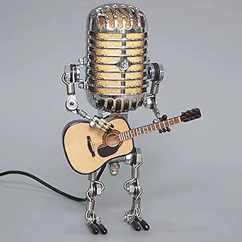 Vintage Microphone Guitar Lamp, Cool Guitar Gifts for Music Lovers and Guitar Player, USB Plug in Powered, Retro Decorations for Home, Bar, Office