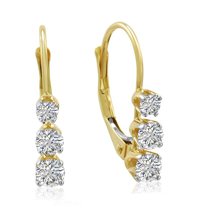 AGS Certified 1/2ct TW Diamond Leverback Earrings in 14K White or Yellow Gold