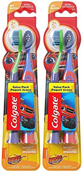 Colgate Kids Extra Soft Toothbrush with Suction Cup, Blaze, 2 Count (Pack of 2) Total 4 Toothbrushes