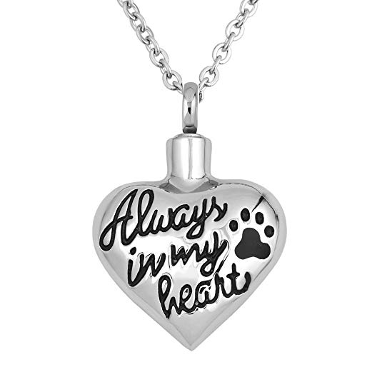 JewelryJo Urn Necklace Ashes Cremation Keepsake ~ Always in My Heart ~ My Fur Angel ~ Dog Cat Pet Paw Style Pendants