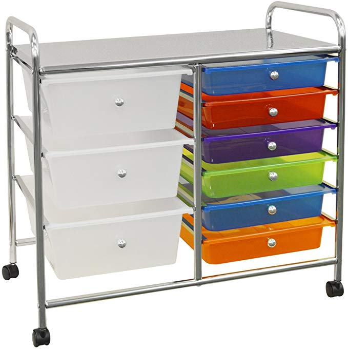 WATSONS COMPACT - Metal and Plastic 9 Drawer Storage Trolley - Silver/Multi-coloured