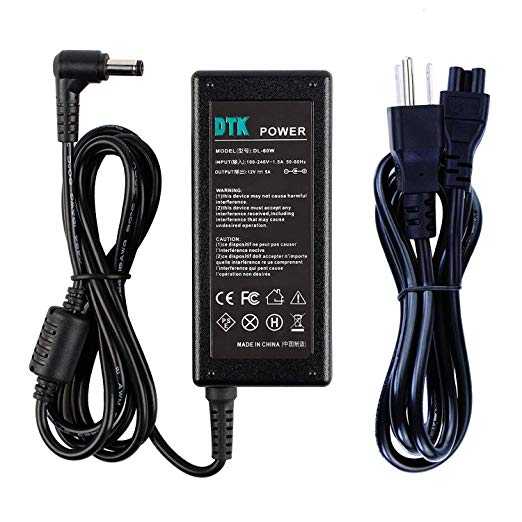 DTK AC Adapter Charger Supply Power for LCD TFT Monitors, TVs, DVDTVs, and Other Equipment Output: 12V 5A 60W (Compatible 12V 3A 36W / 12V 4A 48W)