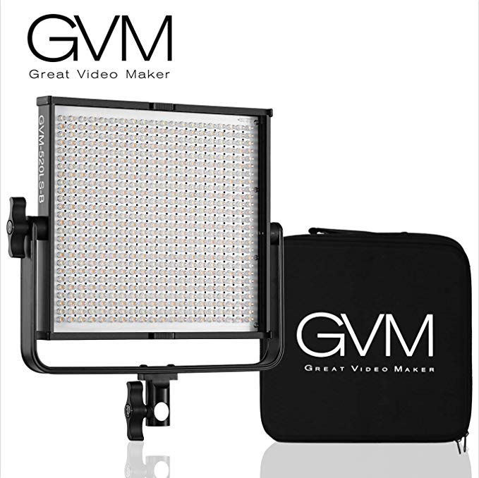 GVM LED Video Light 520LS CRI97  TLCI97  18500lux Dimmable Bi-color 3200K-5600K Photo Lighting For Outdoor Interview Studio Portrait Photographic (520LS-B)