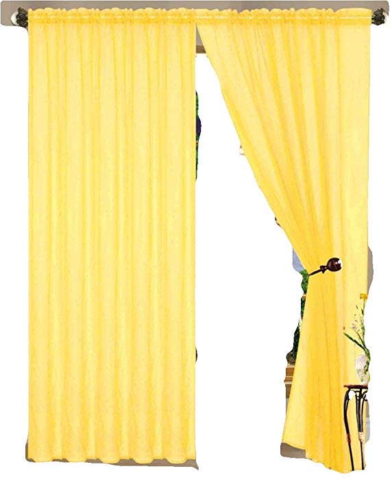 55" inch x 84" inch Sheer Curtains Window Voile Panels, Set OF 4 (YELLOW)