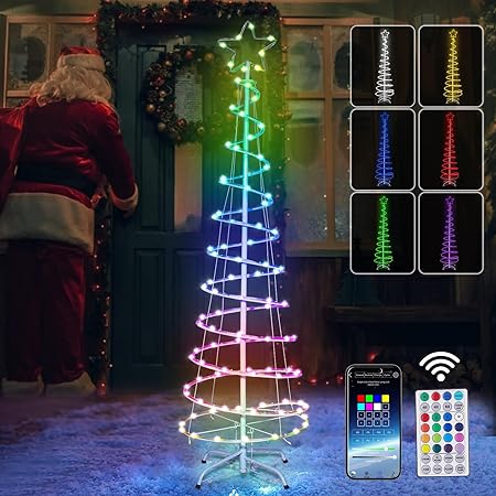 Vigdur 6FT Spiral Christmas Tree - Pre-lit Outdoor Christmas Tree Lights with Remote, Timer, App Control Color Changing Artificial Christmas Tree with Music Sync Mode for Xmas Yard Garden Party