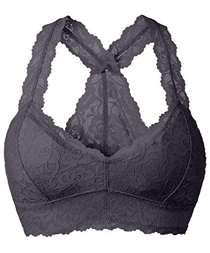 YIANNA Women Floral Lace Bralette Padded Breathable Racerback Lace Bra Bustier