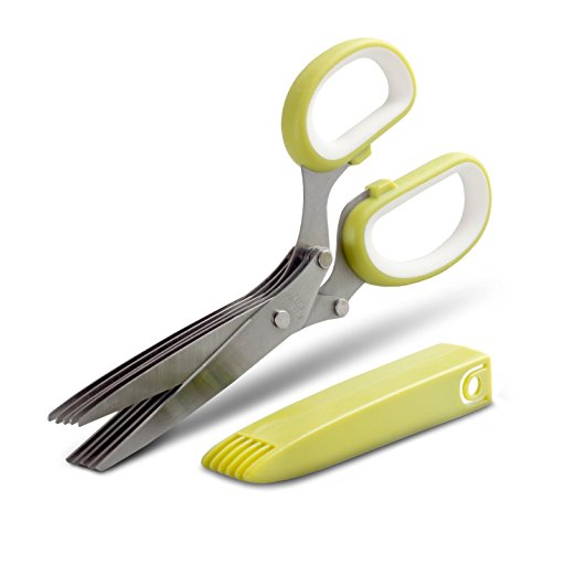 ORBLUE Herb Scissors, Food Cutter Shears With Five 3-Inch Blades, Chopper Blade Cover Included (1-Pack)