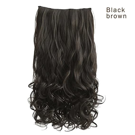REECHO 18" 1-Pack 3/4 Full Head Curly Wavy Clips in on Synthetic Hair Extensions Hairpieces for Women 5 Clips 4.0 Oz per Piece - Black Brown