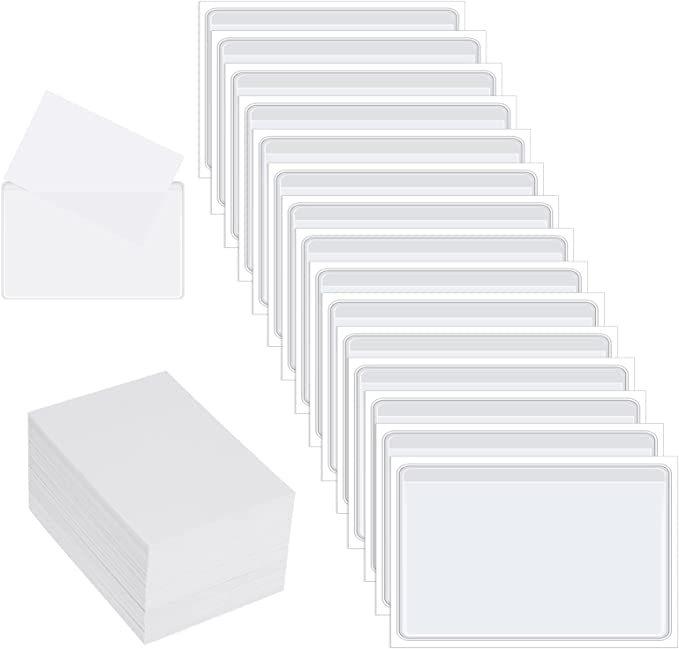 100 Pieces Self-Adhesive Business Card Pockets with 100 Pieces Blank Business Cards Cardstock, Adhesive Clear Pockets Sleeves Label Holder for Index Cards, Protect Your Cards or Photos