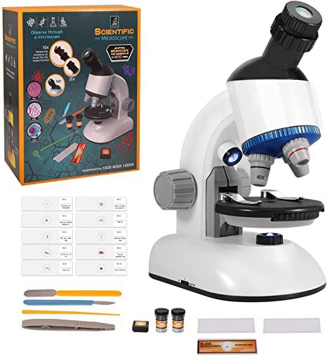 Microscope for Kids, Petrichor 40X-1200X Magnification Microscope with LED for STEM Beginners, Child Toy Science Microscope with Slides Specimens for Boys Girls Students