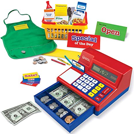 Learning Resources Lets Shop! Market Set, Classic Cash Register, Play Food with Shopping Cart, 95Piece, Ages 3