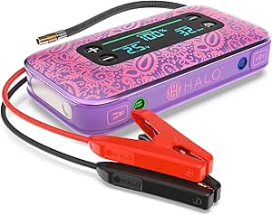 Halo Bolt Air  1750 Portable Vehicle Jump Starter with Air Compressor, Power Bank, Floodlight with Digital Display Charges Multiple Devices, Purple