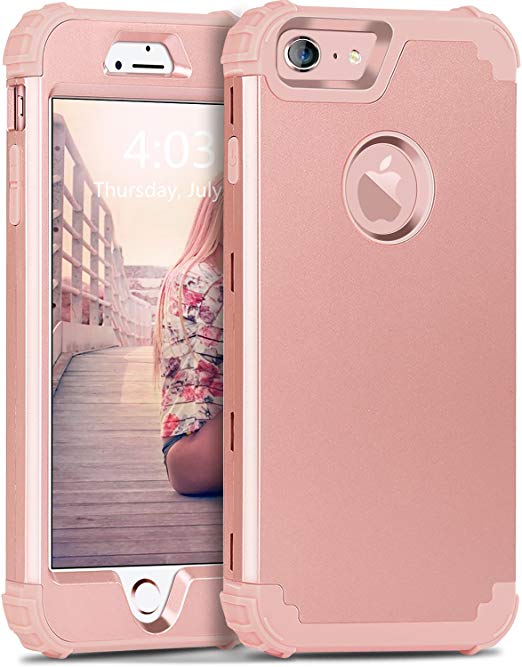 iPhone 6S Case, iPhone 6 Case, BENTOBEN 3 in 1 Hybrid Hard PC Cover & Soft Silicone Bumper Heavy Duty Rugged Shockproof Anti Slip Full-Body Protective Phone Cases for iPhone 6/6S (4.7 inch) for Girls Women, Cute Rose Gold