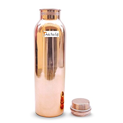 Prisha India Craft Pure Copper Water Bottle/Handmade Leak Proof Copper Vessel for Travel/JointFree Insulated Copper Thermos with Ayurvedic Health Benefits, 20.28 Ounce