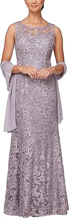 Alex Evenings Women's Long Sleeveless Dress with Shawl