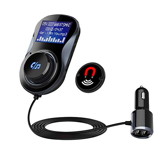 ONEVER Bluetooth FM Transmitter, Bluetooth Car Adapter Wireless in-Car Bluetooth Receiver Hands-Free Car Charger with Dual USB Ports and 1.4" LCD Display, Support TF Card Mp3 Player