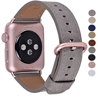 Apple Watch Band 38mm Women - PEAK ZHANG Gray Vintage Genuine Leather Replacement Wrist Strap with Rose Gold Adapter and Buckle for Iwatch Series 2,Series 1,Sport,Edition