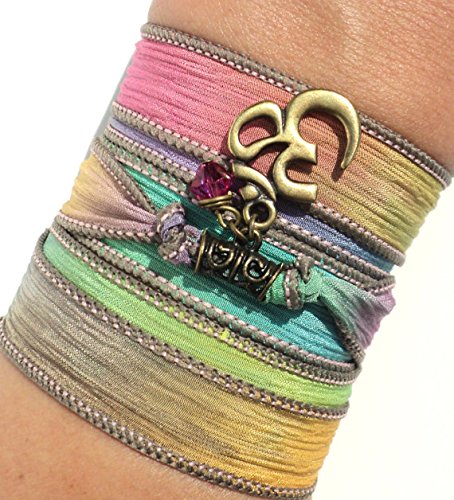 Namaste Silk Wrap Bracelet Yoga Jewelry Colorful Om Bohemian Meditation Upper Arm Band Unique Gift For Her