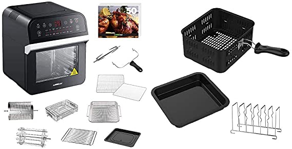 GoWISE USA Deluxe 12.7-Quarts 15-in-1 Electric Air Fryer Oven w/Rotisserie and Dehydrator   50 Recipes, Black/Silver & Kit 3-Piece Air Fryer Oven Accessory, Power, Yedi-Includes 6 Quart Basket, 6-Qt