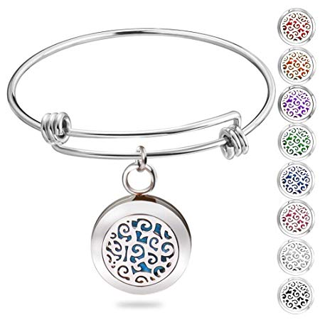 Birthday Gifts for Women, Essential Oil Diffuser Bracelet Aromatherapy Diffuser Locket Stainless Steel Bangle with 8 Colors Pads Romanda Jewelry for Women