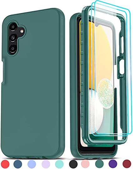 LeYi for Samsung Galaxy A13 5G Phone Case with [2 x Tempered Glass Screen Protector], Full-Body Shockproof Soft Liquid Silicone Hybrid Protective Cover Case for Galaxy A13 5G Green