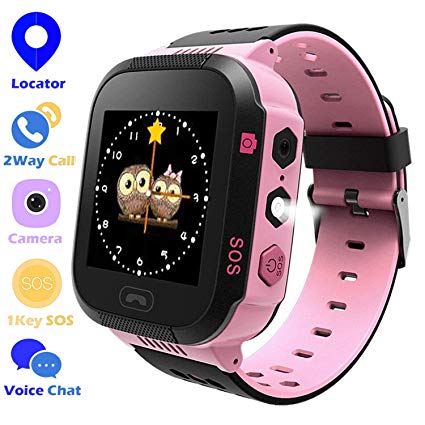 Jsbaby Kids Smart GPS Watch 1.44 inch Touch Smartwatch LBS Kid Tracker for Children Girls Boys Birthday Gift with Camera SIM Calls Anti-Lost SOS Compatible Phone Android (T09-pink)