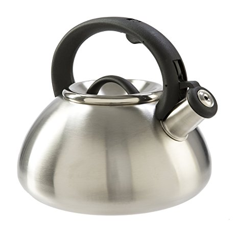 Primula Avalon Whistling Kettle - Whistling Spout, Locking Spout Cover, and Stay-Cool Handle - Stainless Steel - 2.5 Quarts – Brushed Stainless Steel