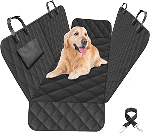 Dog Car Seat Cover, 100% Waterproof Universal Dog Seat Cover for Back Seat, 600D Scratch Prevent and Nonslip Dog Hammock for Back Seat with Dog Seat Belts, Pet Seat Cover for Car Truck SUV