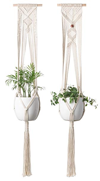 Mkono Macrame Plant Hanger Hanging Planter Wall Art Home Decor 46 inches, Set of 2