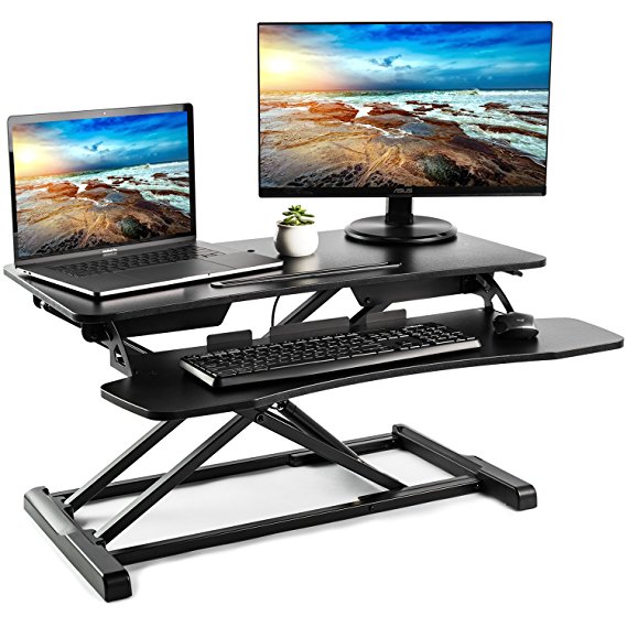 EleTab Standing Desk Converter Sit Stand Desk Riser Stand Up Desk Tabletop Workstation fits Dual Monitor 32" Black