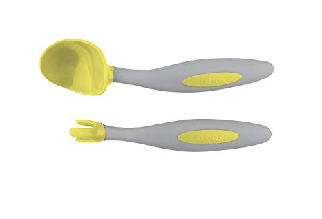 b.Box Toddler Easy Grip Cutlery Set with Case | Color: Lemon Sherbet | Includes 1 Spoon and 1 Fork | BPA-Free | Phthalates & PVC Free | Dishwasher Safe