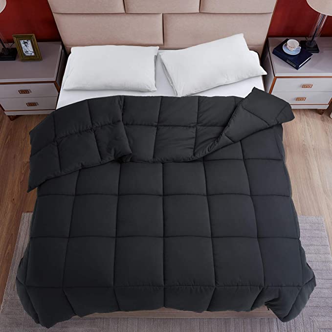 Fraylon All Season Twin Comforter, Soft Quilted Down Alternative Comforter Hotel Luxury Collection Reversible Duvet Insert with Corner Tabs, Fluffy & Lightweight,64x88 Inches, Black