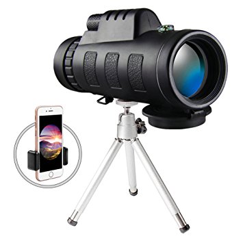 Monocular Telescope, Pajuva High Power Monocular Scope Waterproof Monoculars with Phone Clip and Tripod for Cell Phone for Bird Watching (Black Upgrade)