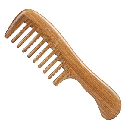 Breezelike Sandalwood Hair Comb - No Static Wooden Wide Tooth Detangling Comb Handmade with Natural Green Sandalwood