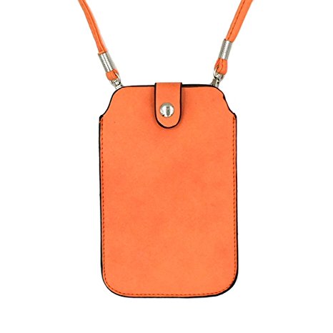 Leather Neck Pouch for iPhone 7 Plus, 6 Plus & other smartphones (Style 3) - Orange