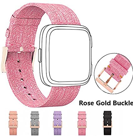 DB Band Compatible for Fitbit Versa Bands, Fashionable Woven Fabric Breathable Watchband with Rose Gold Buckle Watch Band