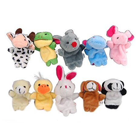 10pcs Animal Finger puppets elephant, rabbit, duck, cow, dog, panda, bear, mouse,