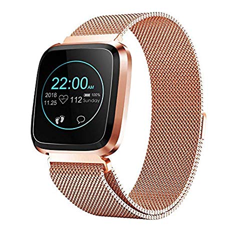 Smart Watch with Bluetooth, Fitness Tracker Heart Rate Monitor Smart Bracelet IP68 Waterproof with Health Sleep Activity Tracker Pedometer for Smartphone (Rose Gold)