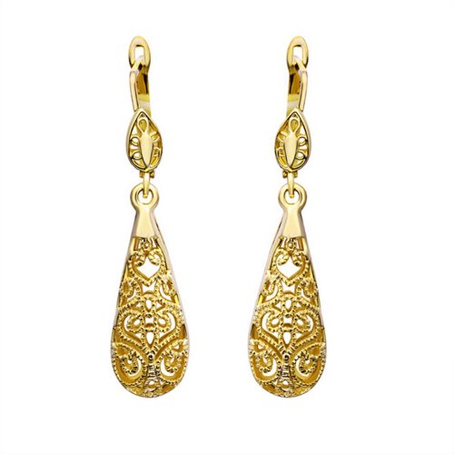 Arlumi 18k Gold plated dangling Flower Filigree Teardrop Dangle Earrings, Nickel-free Hypoallergenic