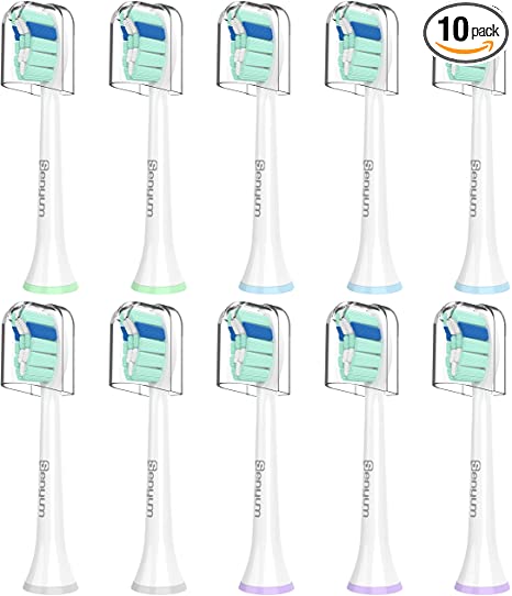 Senyum Replacement Toothbrush Heads,Compatible with Philips Sonicare Replacement Heads Electric Brush Handles (All Snap-On System ), 10 Pack, White